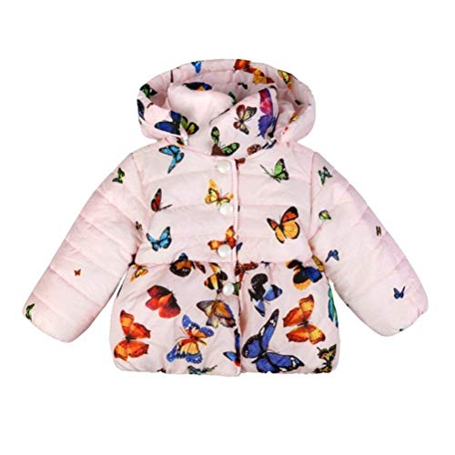 EDOTON Baby Mädchen Herbst Winter Mantel Mit Kapuze Schmetterling Jacke Dick Warm Mantel Kleidung Prinzessin Mädchen Elegant Baumwolle gefülltOutwear (1-2 Jahre, Rosa) von EDOTON