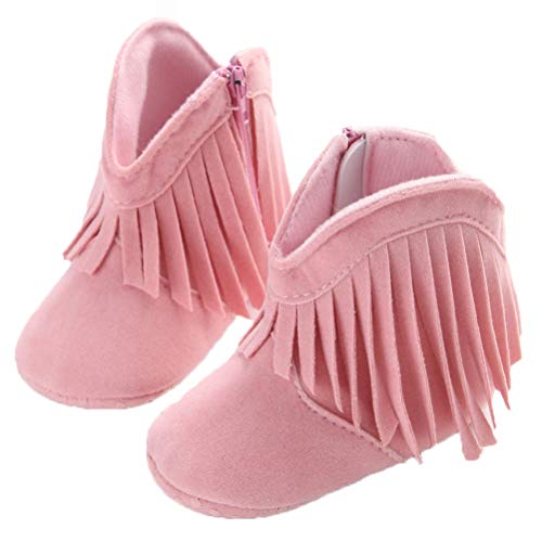 EDOTON Baby Mädchen Quaste Schneestiefel Weiche Sohlen Krippe Schuhe Reißverschluss Kleinkind Stiefel Niedlich Winterschuhe (6-12 Monate, Rosa) von EDOTON