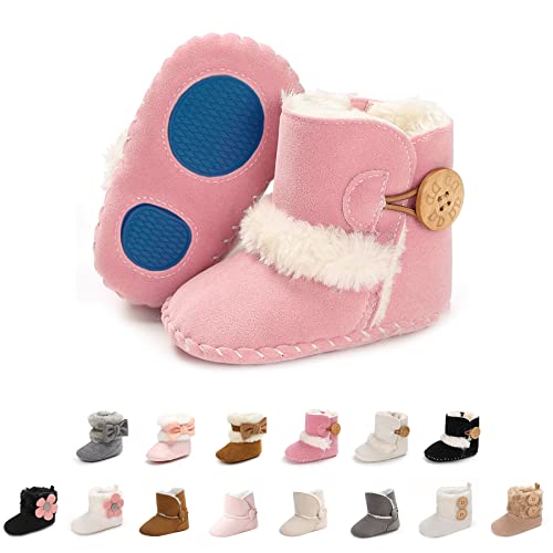 EDOTON Schneestiefel Baby Mädchen Weiche Sohlen Krippe Schuhe Kleinkind Stiefel Niedlich Winterschuhe (0-6 Monate, Rosa) von EDOTON