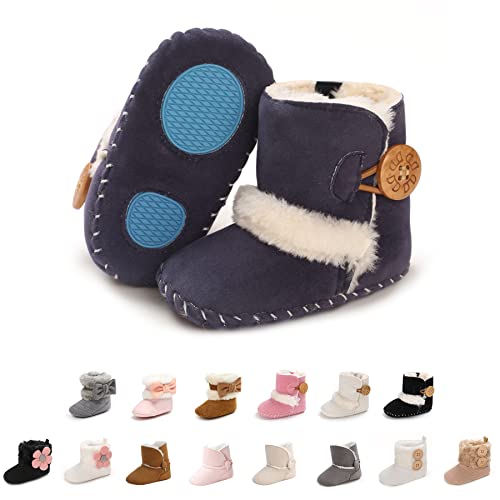 EDOTON Schneestiefel Baby Mädchen Weiche Sohlen Krippe Schuhe Kleinkind Stiefel Niedlich Winterschuhe (6-12 Monate, Marine) von EDOTON