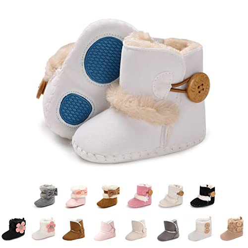 EDOTON Schneestiefel Baby Mädchen Weiche Sohlen Krippe Schuhe Kleinkind Stiefel Niedlich Winterschuhe (6-12 Monate, Weiß) von EDOTON