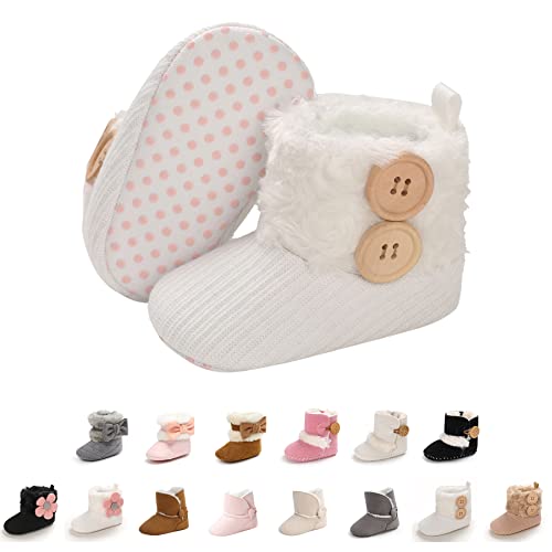 EDOTON Schneestiefel Baby Mädchen Weiche Sohlen Krippe Schuhe Kleinkind Stiefel Niedlich Winterschuhe (C_Weiß, 6_months) von EDOTON