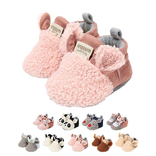 EDOTON Unisex Neugeborene Tier Schuhe,Süß rutschfest Sohle Weich Winter Warm Haus Innen Ausdruck Stiefel zum Baby Jungs Mädchen (12-18 Monate, C_Rosa) von EDOTON