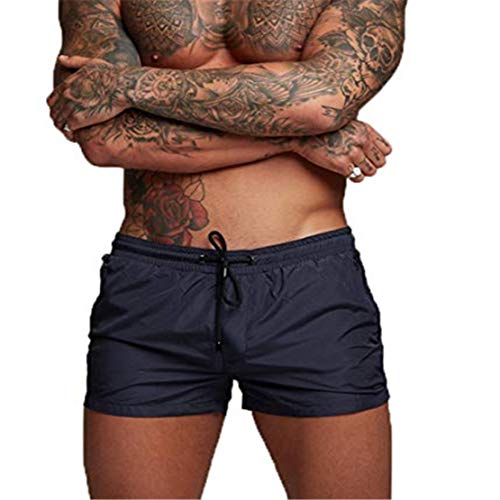 EDOTON Herren Badehose Jungen Bademode Sexy Badeshorts für Männer Schwimmhose mit Reißverschlusstasche Trainingsshorts Elastisch Verstellbar Mit Tunnelzug Badeshorts (EU L/Tag XL, A - Marine) von EDOTON