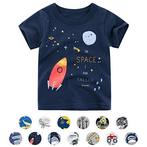 Unisex Baby T-Shirt Baumwolle Süß Karikatur Tier Muster Tops für 1-7 Jahre Alt (1-2 Jahre, E Marine Rakete) von EDOTON