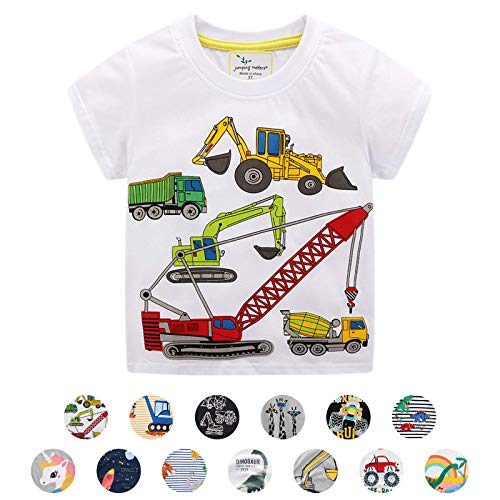 Unisex Baby T-Shirt Baumwolle Süß Karikatur Tier Muster Tops für 1-7 Jahre Alt (1-2 Jahre, F Weiß Bagger) von EDOTON