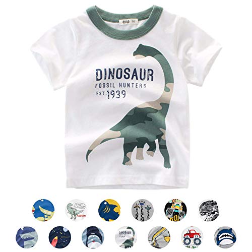 Unisex Baby T-Shirt Baumwolle Süß Karikatur Tier Muster Tops für 1-7 Jahre Alt (6-7 Jahre, E Dinosaurier Weiß) von EDOTON