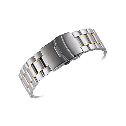 18mm 20mm 22mm 24mm Edelstahl Gebogene Enduhr Band Männer Frauen Metall Solide Doppelschloss Schnalle Strap Armband Zubehör (Color : Silver gold, Size : 20mm) von EDVENA