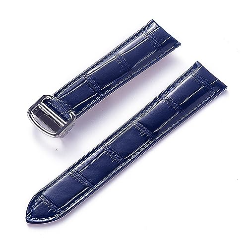 EDVENA Herren Damen Lederband Ersatz Cartier Tank London Solo Key Faltschließe 17/18/20/22MM Leder Uhrenarmband Zubehör (Color : Dark blue, Size : 13) von EDVENA