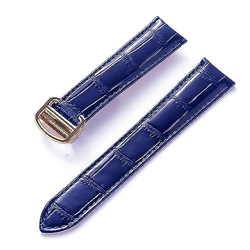 EDVENA Herren Damen Lederband Ersatz Cartier Tank London Solo Key Faltschließe 17/18/20/22MM Leder Uhrenarmband Zubehör (Color : Dark blue gold, Size : 22) von EDVENA