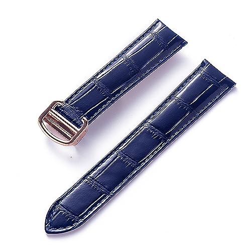 EDVENA Herren Damen Lederband Ersatz Cartier Tank London Solo Key Faltschließe 17/18/20/22MM Leder Uhrenarmband Zubehör (Color : Dark blue rose, Size : 13) von EDVENA