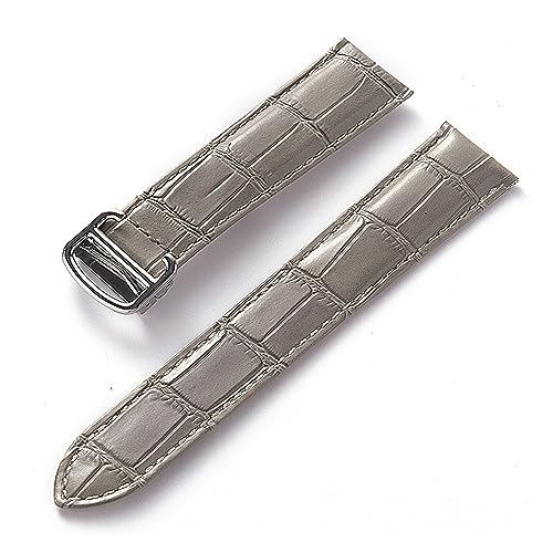 EDVENA Herren Damen Lederband Ersatz Cartier Tank London Solo Key Faltschließe 17/18/20/22MM Leder Uhrenarmband Zubehör (Color : Grey, Size : 14) von EDVENA