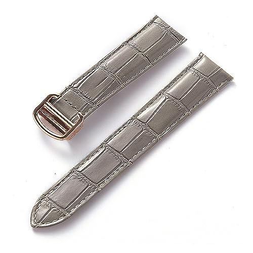 EDVENA Herren Damen Lederband Ersatz Cartier Tank London Solo Key Faltschließe 17/18/20/22MM Leder Uhrenarmband Zubehör (Color : Grey Gold Buckle, Size : 15) von EDVENA