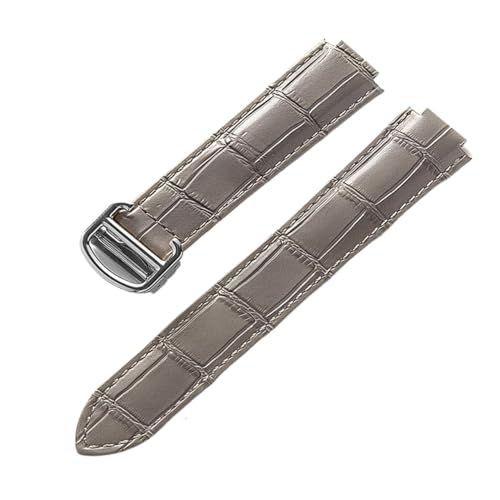 EDVENA Kompatibel Mit Cartier Blue Balloon Lederuhr Mit Herren- Und Damen-Kalbsleder-Faltband Groß, Mittel Und Klein (Color : Grey, Size : 16X9mm) von EDVENA