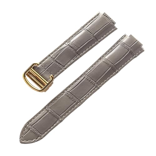 EDVENA Kompatibel Mit Cartier Blue Balloon Lederuhr Mit Herren- Und Damen-Kalbsleder-Faltband Groß, Mittel Und Klein (Color : Grey Gold Buckle, Size : 14X8mm) von EDVENA