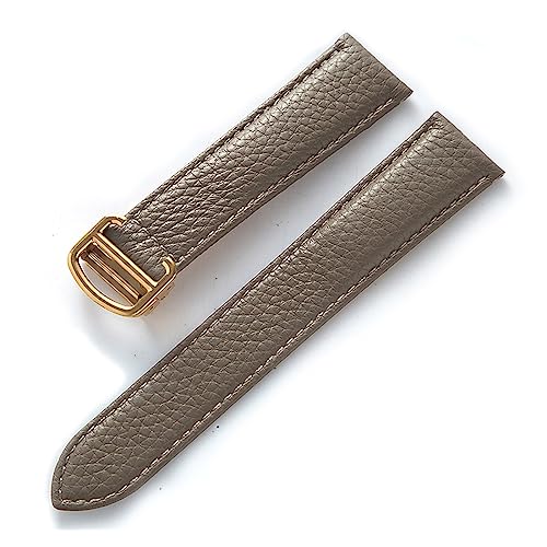 EDVENA Kompatibel Mit Cartier Tank Litchi Grain Soft Leather Leather Strap Herren Damen Faltschnalle Uhrenzubehör (Color : Elephant Grey Gold, Size : 13mm) von EDVENA