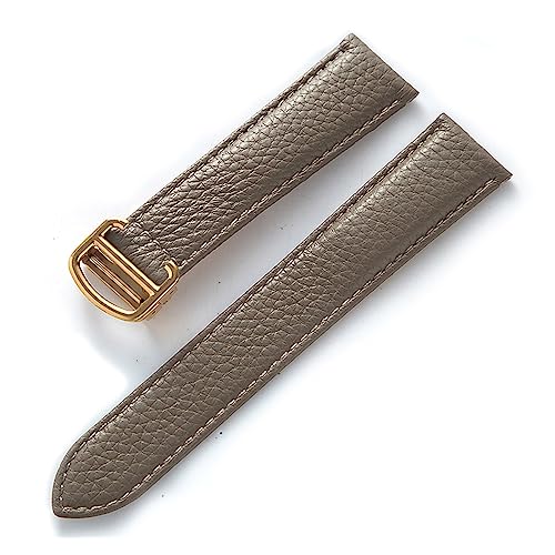 EDVENA Kompatibel Mit Cartier Tank Litchi Grain Soft Leather Leather Strap Herren Damen Faltschnalle Uhrenzubehör (Color : Elephant Grey Gold, Size : 15mm) von EDVENA