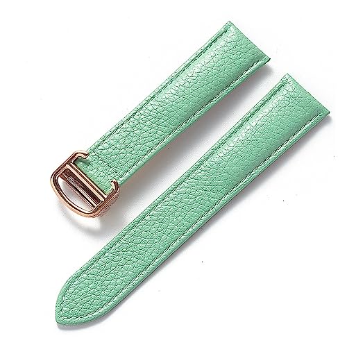 EDVENA Kompatibel Mit Cartier Tank Litchi Grain Soft Leather Leather Strap Herren Damen Faltschnalle Uhrenzubehör (Color : Light blue rose, Size : 13mm) von EDVENA