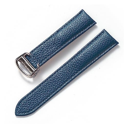 EDVENA Kompatibel Mit Cartier Tank Litchi Grain Soft Leather Leather Strap Herren Damen Faltschnalle Uhrenzubehör (Color : Peacock blue, Size : 13mm) von EDVENA