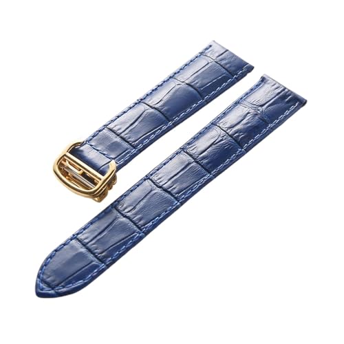 EDVENA Leder-Uhrenarmband, Erste Schicht, Rindsleder, Kompatibles Tank London-Uhrenarmband, Herren- Und Damenarmband-Zubehör (Color : Blue gold buckle, Size : 14mm) von EDVENA