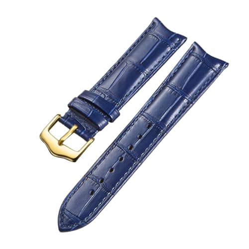 EDVENA Leder-Uhrenarmband-Bänder, Bogenende, 19 mm, 20 mm, 21 mm, 22 m, Armband, gebogenes Ende, Adapter, Stahlschnalle, Uhrenarmband(Color:Blue Gold,Size:19mm) von EDVENA