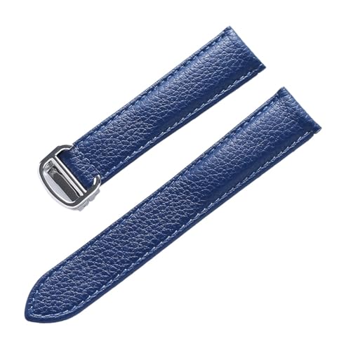 EDVENA Lederarmband Lychee-Muster, Weiches Leder-Uhrenarmband, Ersatz, Kompatibel Mit Cartier Tank Herren- Und Damenarmband (Color : Blue, Size : 14mm) von EDVENA