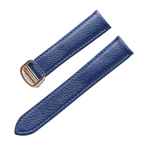 EDVENA Lederarmband Lychee-Muster, Weiches Leder-Uhrenarmband, Ersatz, Kompatibel Mit Cartier Tank Herren- Und Damenarmband (Color : Blue gold buckle, Size : 16mm) von EDVENA