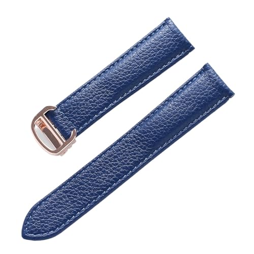 EDVENA Lederarmband Lychee-Muster, Weiches Leder-Uhrenarmband, Ersatz, Kompatibel Mit Cartier Tank Herren- Und Damenarmband (Color : Blue rose buckle, Size : 16mm) von EDVENA