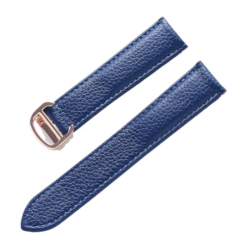 EDVENA Lederarmband Mit Lychee-Muster, Weiches Lederarmband, Kompatibel Mit Cartier Tank London Herren- Und Damenarmband(Color:Blue rose buckle,Size:14mm) von EDVENA