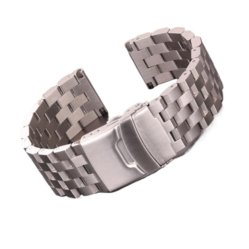 EDVENA Uhrenarmband Aus Edelstahl, 18 Mm, 20 Mm, 22 Mm, 24 Mm, Damen, Herren, Massives Metall, Gebürstetes Armband, Kompatibel Mit Gear S3-Bandzubehör (Color : Silver, Size : 18mm) von EDVENA