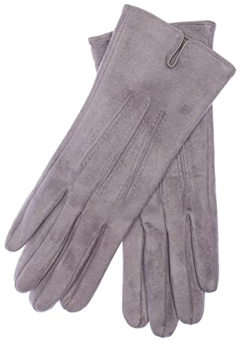 EEM Damen Handschuhe 100% vegan, Velours Optik, weiches elastisches Material, kuscheliges Teddyfleece, grau onesize von EEM Fashion