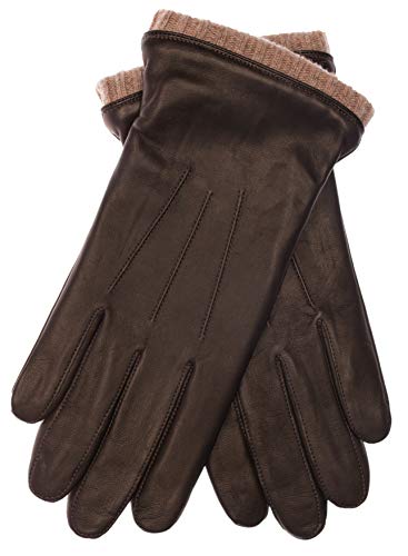 EEM Herren Lederhandschuhe, weiches italienisches Leder, Fleecefutter, Strickbündchen, dunkelbraun/beige L von EEM Fashion