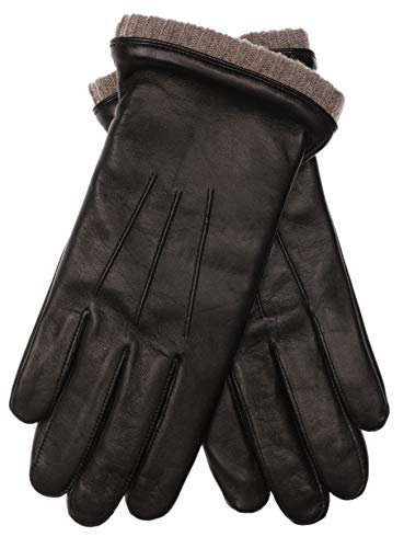 EEM Herren Lederhandschuhe, weiches italienisches Leder, Fleecefutter, Strickbündchen, schwarz/beige XL von EEM Fashion