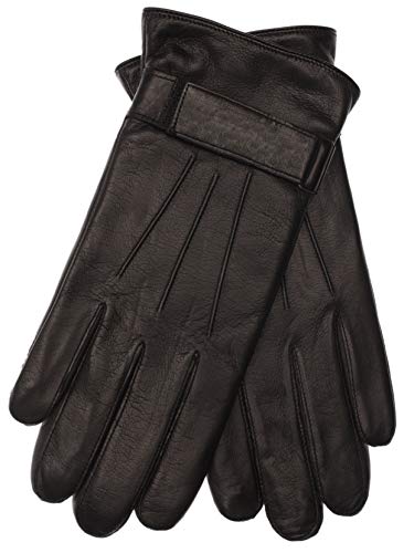 EEM Herren Lederhandschuhe, weiches italienisches Leder, Klettverschluss, Fleecefutter, schwarz XL von EEM Fashion