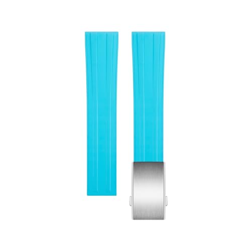 EEOMOiK 20mm Fluororubber Armband Straps Für Tissot T122 Carson Zhenme 1853 Männer Frauen T122410a T122407A T122207A Handgelenk Strap (Color : Light Blue Silver Buckle, Size : 20mm) von EEOMOiK