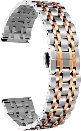 EEOMOiK 316L Edelstahl-Uhrenarmband, hochwertiges Ersatz-Uhrenarmband, 6 Farben für Damen und Herren, Gold, Silber, Schwarz, Roségold, Goldton(Color:Silver-Rose Gold,Size:16mm) von EEOMOiK