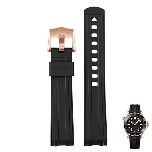 EEOMOiK Für Omega Seamaster 300 Universe 007 gebogenes Ende Fluores Gummi Silikon Uhrenband 20mm 22m Uhr Weichgurt Männer Ersatz (Color : Black Rose gold, Size : 21mm) von EEOMOiK