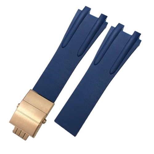 EEOMOiK Konvexes Silikon-Gummi-Uhrenarmband, 26 mm, passend für Athens Ulysse Nardin-Uhrenarmband, Faltschließe, Herren-Sport-wasserdichte Armbänder (Color : Blue rose gold, Size : 26mm) von EEOMOiK