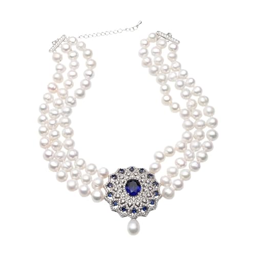 EFDSVUHE Art- und Weiseweiße natürliche Süßwasser-Mehrschicht-Perlen-Halsketten-Frauen, Verlobung 3 Reihen Choker-Halsketten-edler Schmuck erfüllen (Color : 35 Cm, Size : Clasp 1) von EFDSVUHE