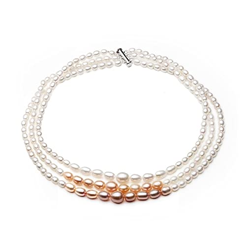 EFDSVUHE Echte mehrschichtige natürliche Perlen-Halsketten-Kragen-Aussage Boho-Halsketten-Frauen-Schmuck erfüllen (Size : About 43-46-49cm) von EFDSVUHE