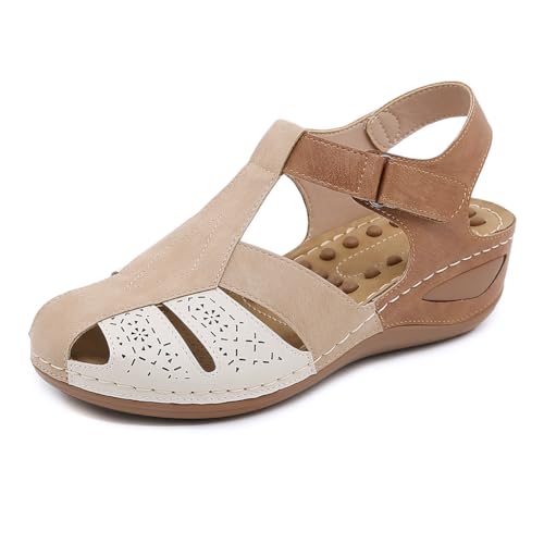 EFLALYHG Damen-Gladiator-Sandalen, geschlossener Zehenbereich, hohle römische Hausschuhe, Outdoor-Casual-Strand-Watstiefel, Wanderschuhe,Braun,36 von EFLALYHG