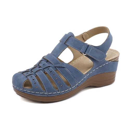 EFLALYHG Damen-Gladiator-Sandalen, geschlossener Zehenbereich, hohle römische Hausschuhe, Outdoor-Casual-Strand-Watstiefel, Wanderschuhe,Dark blue,38 von EFLALYHG