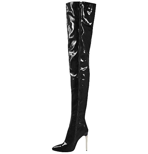 EFLALYHG Damen Leder Overknee Stiefel High Heel Sexy High Boot 2023 Neue Große Größe Stiletto Damen Lange Stiefel,Schwarz,38 von EFLALYHG