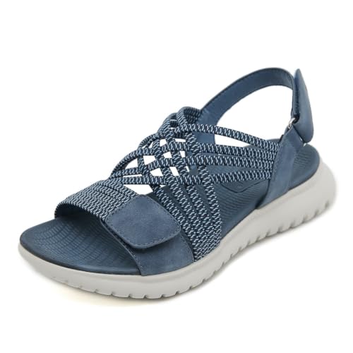 EFLALYHG Damen Sommer Casual Flache Sandalen mit Fußgewölbeunterstützung Sport Hausschuhe Runde Zehen Offene Zehen Outdoor Strand Wathosen Wanderschuhe,Blau,36 von EFLALYHG