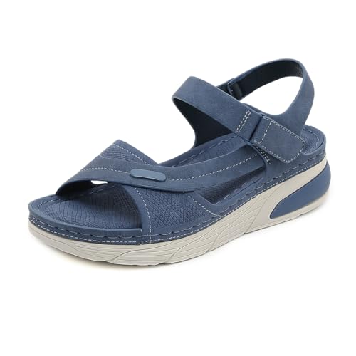 EFLALYHG Damen Sommer Casual Sandalen Sport Sandalen mit Arch Support Komfortabel Atmungsaktiv Runde Zehe Offene Zehe Hausschuhe Strand Waders,Blau,36 von EFLALYHG