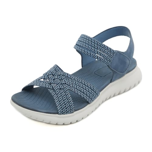 EFLALYHG Damen-Sommermode-Sandalen mit Kreuzriemen, runder Zehenbereich, offene Zehenpantoffeln, Hausschuhe mit Fußgewölbeunterstützung, Sport-Wanderschuhe, Outdoor-Watstiefel,Blau,37 von EFLALYHG