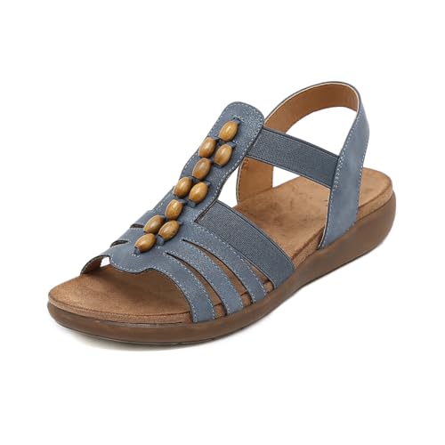 EFLALYHG Damen-Sommersandalen, modische Bohemian-Hausschuhe, runde Zehen, offene Zehen, Wanderschuhe mit Fußgewölbeunterstützung, Strand-Watstiefel,Blau,36 von EFLALYHG