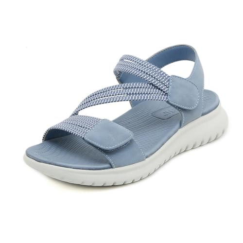 EFLALYHG Damen-Sportsandalen, Slope-Absatz-Sandalen mit Fußgewölbeunterstützung, bequeme und atmungsaktive Wanderschuhe mit runden Zehen und offenen Zehen,Blau,36 von EFLALYHG