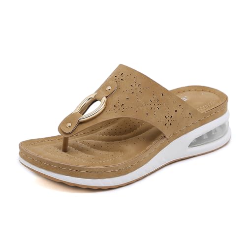 EFLALYHG Damenmode-Flip-Flops mit Fußgewölbeunterstützung, Slope-Absatz-Sandalen, Outdoor-Casual-Strand-Walking-Hausschuhe,Braun,36 von EFLALYHG