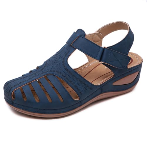 EFLALYHG Damenmode-Sandalen, runde Zehen, Gladiator-Hausschuhe, bequem, atmungsaktiv, ausgehöhlt, römische Sandalen, Outdoor-Casual-Walking-Hausschuhe,Blau,36 von EFLALYHG